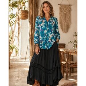 Vintage Graff California Wear Button Front Shirt Womens 16 Blue Floral Polyester